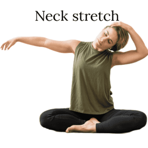 A women sitting crossed leg on the floor doing neck exercises for dentists.