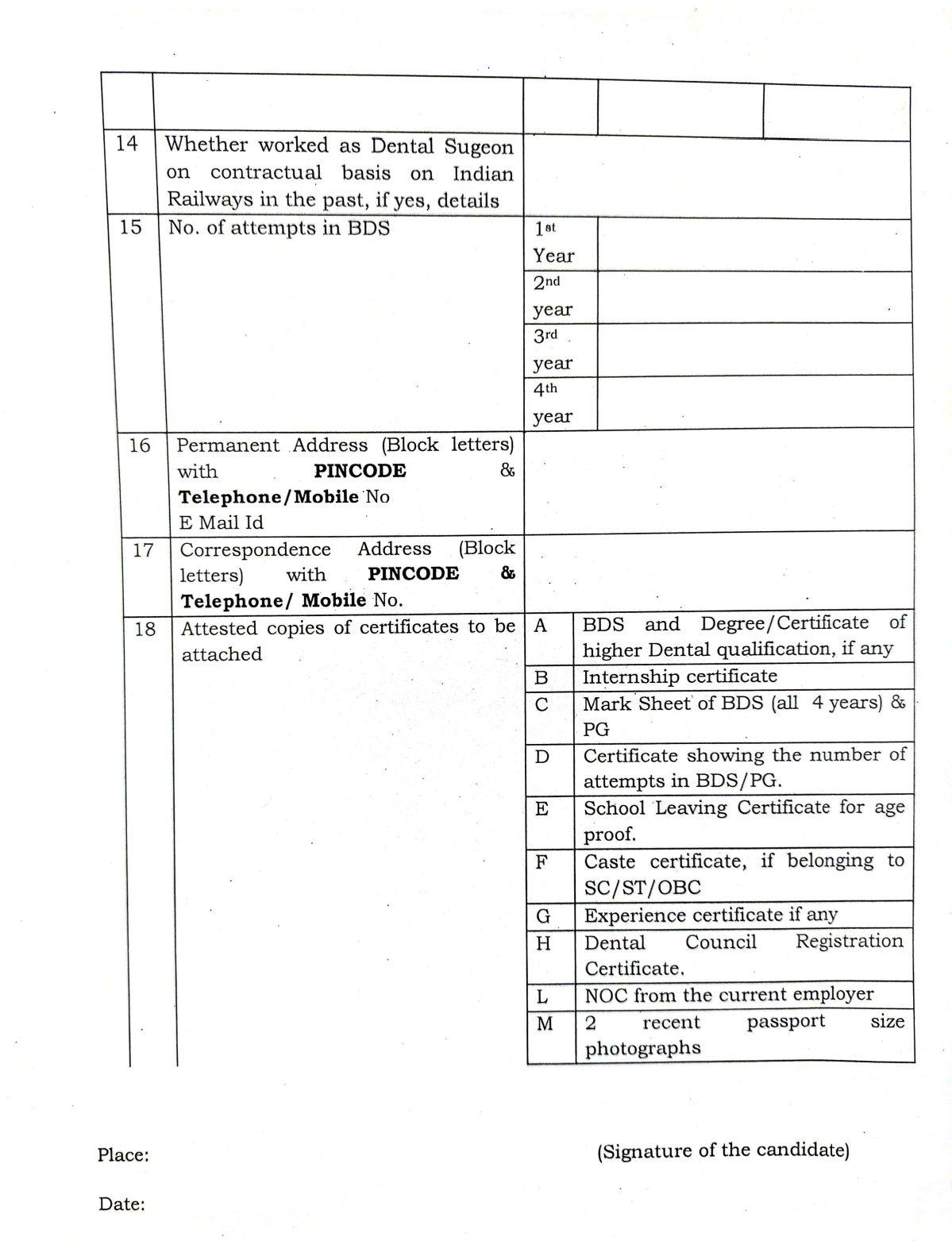 Application form for govt jobs for BDS in Railway dept page 2