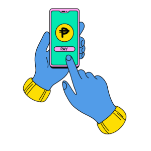 An image of hand holding a mobile and making payment through it.